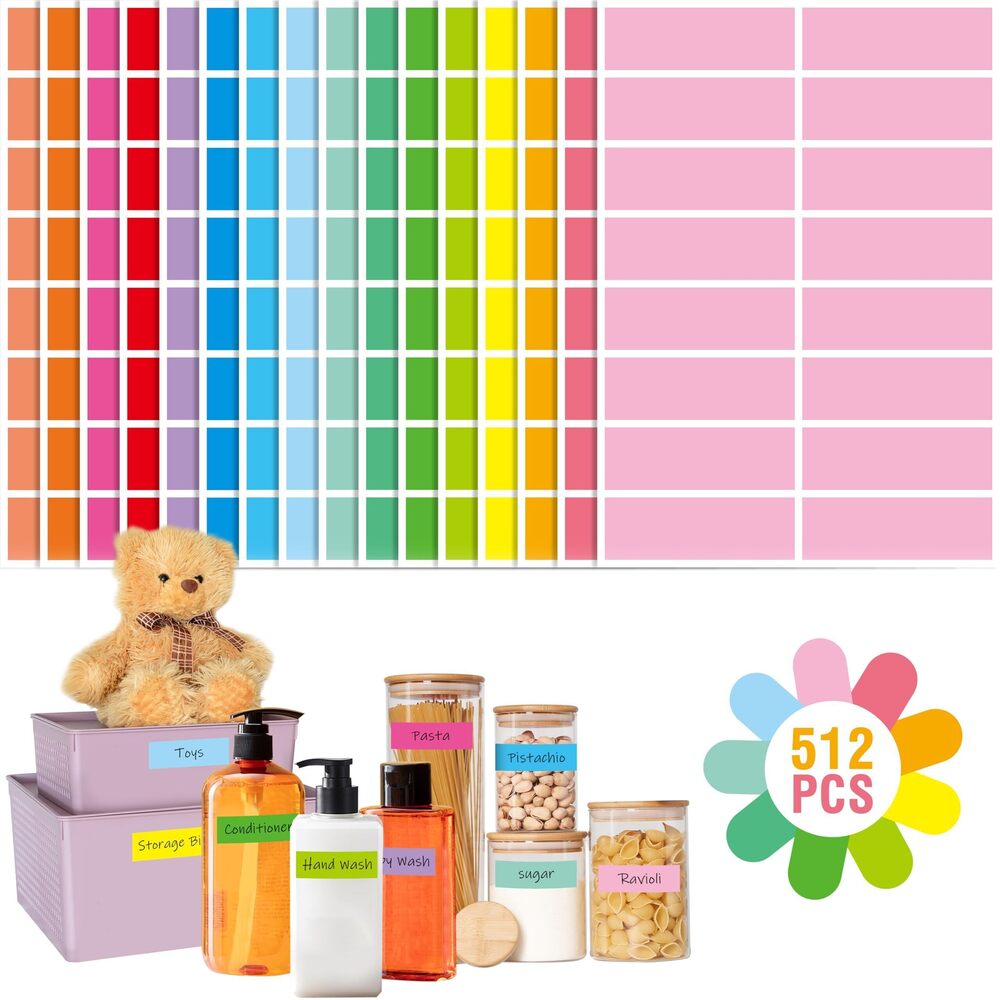 3064 512 Color Coding Labels, 16 Colors Blank Stickers Mini Rectangular